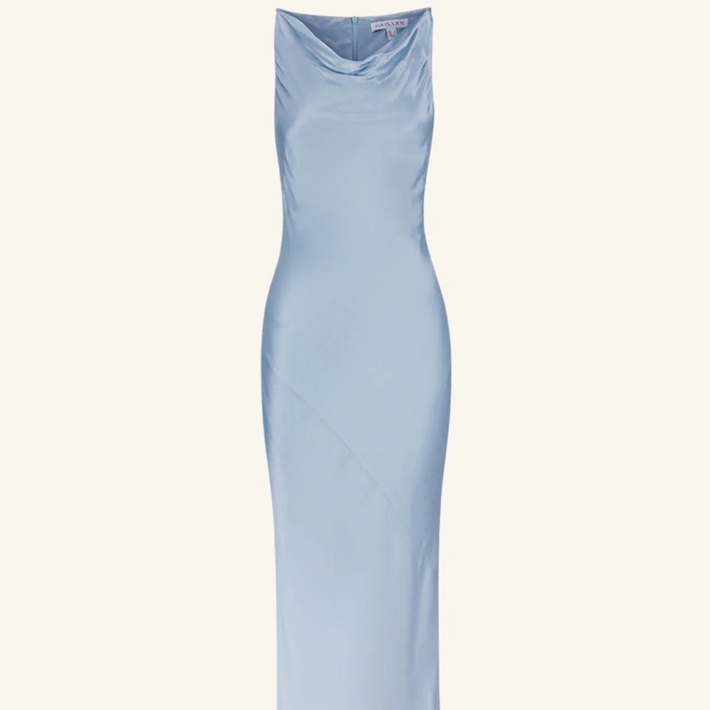 Shona Joy Silver Maxi Dress: La Lune High Neck Cowl Maxi Dress - Powder Blue - Picture 7 of 8